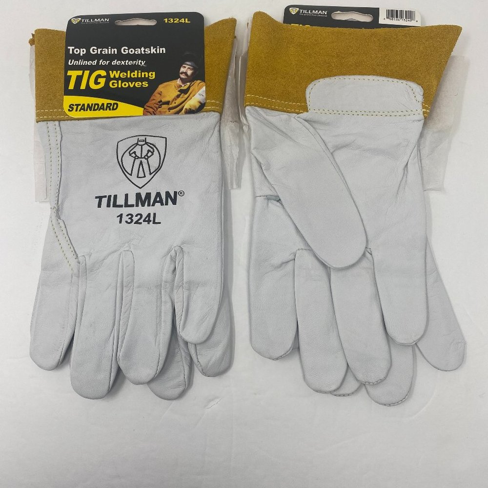 Tillman TIG Large Welding Gloves Goatskin Unlined TIG 1324L 2" Cuff White 2 Pair